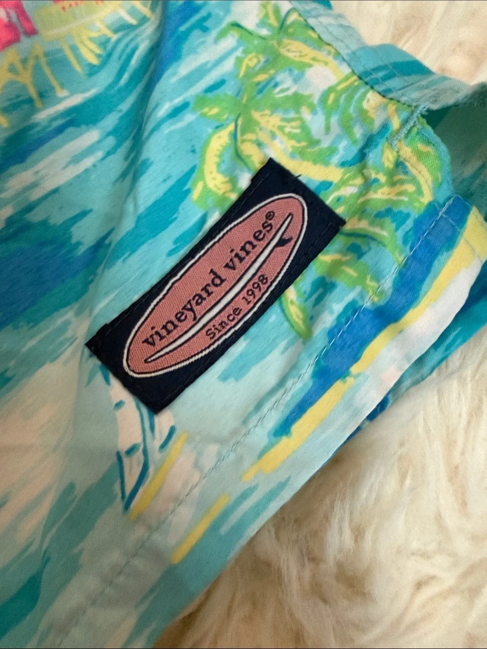 Vineyard Vines Blue Tropical Island Print Swim Board Shorts